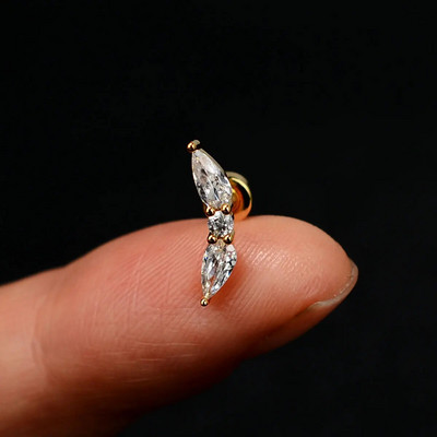 1 τμχ Σκουλαρίκι από ανοξείδωτο ατσάλι για γυναίκες Μίνι χόνδρος επίπεδος διάτρητος κρύσταλλος CZ χόνδρος Tragus Lobe Σκουλαρίκια Σώμα Κοσμήματα