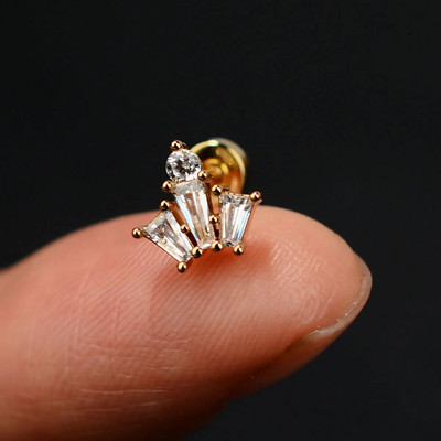 1 τμχ Σκουλαρίκι από ανοξείδωτο ατσάλι για γυναίκες Μίνι χόνδρος επίπεδος διάτρητος κρύσταλλος CZ χόνδρος Tragus Lobe Σκουλαρίκια Σώμα Κοσμήματα