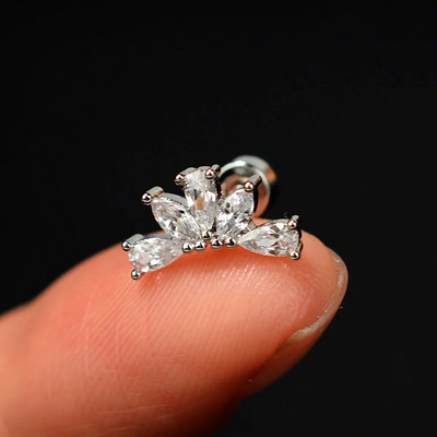 1 τμχ Σκουλαρίκι από ανοξείδωτο ατσάλι για γυναίκες Μίνι χόνδρος επίπεδος διάτρητος κρύσταλλος CZ χόνδρος Tragus Lobe Σκουλαρίκια Σώμα Κοσμήματα