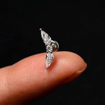 1 τμχ Σκουλαρίκι από ανοξείδωτο ατσάλι για γυναίκες Μίνι χόνδρος επίπεδος διάτρητος κρύσταλλος CZ χόνδρος Tragus Lobe Σκουλαρίκια Σώμα Κοσμήματα