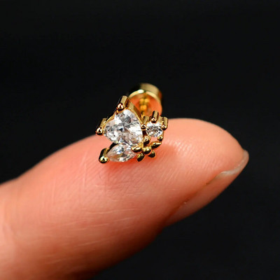 1 τμχ Σκουλαρίκι από ανοξείδωτο ατσάλι για γυναίκες Μίνι χόνδρος επίπεδος διάτρητος κρύσταλλος CZ χόνδρος Tragus Lobe Σκουλαρίκια Σώμα Κοσμήματα