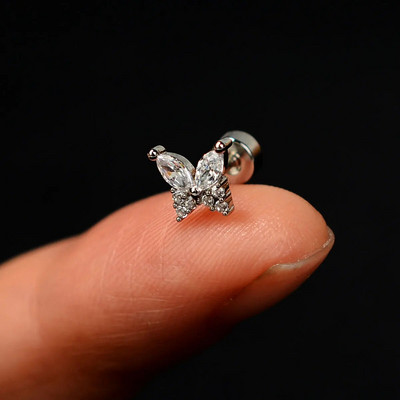 1 τμχ Σκουλαρίκι από ανοξείδωτο ατσάλι για γυναίκες Μίνι χόνδρος επίπεδος διάτρητος κρύσταλλος CZ χόνδρος Tragus Lobe Σκουλαρίκια Σώμα Κοσμήματα