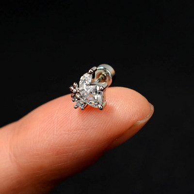 1 τμχ Σκουλαρίκι από ανοξείδωτο ατσάλι για γυναίκες Μίνι χόνδρος επίπεδος διάτρητος κρύσταλλος CZ χόνδρος Tragus Lobe Σκουλαρίκια Σώμα Κοσμήματα