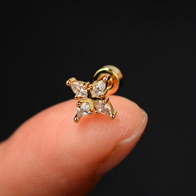 1 τμχ Σκουλαρίκι από ανοξείδωτο ατσάλι για γυναίκες Μίνι χόνδρος επίπεδος διάτρητος κρύσταλλος CZ χόνδρος Tragus Lobe Σκουλαρίκια Σώμα Κοσμήματα