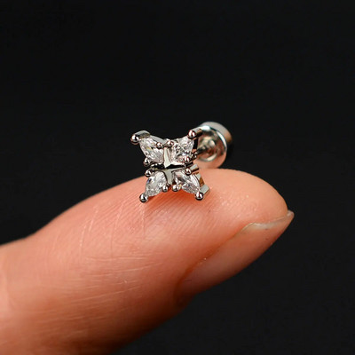 1 τμχ Σκουλαρίκι από ανοξείδωτο ατσάλι για γυναίκες Μίνι χόνδρος επίπεδος διάτρητος κρύσταλλος CZ χόνδρος Tragus Lobe Σκουλαρίκια Σώμα Κοσμήματα