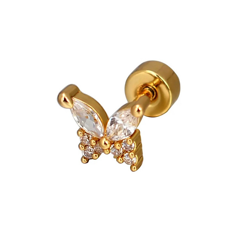 1 τμχ Σκουλαρίκι από ανοξείδωτο ατσάλι για γυναίκες Μίνι χόνδρος επίπεδος διάτρητος κρύσταλλος CZ χόνδρος Tragus Lobe Σκουλαρίκια Σώμα Κοσμήματα