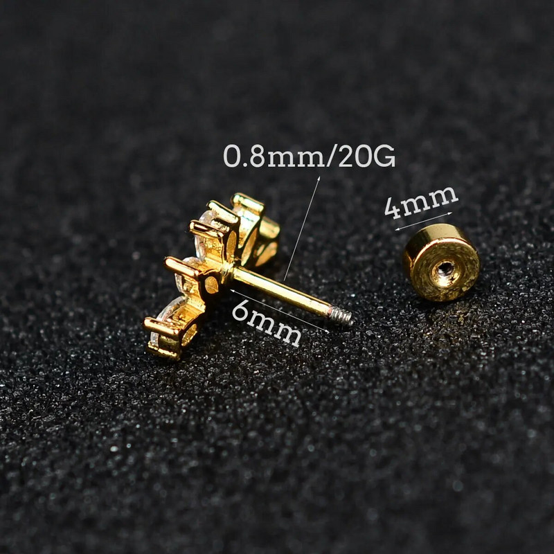 1 τμχ Σκουλαρίκι από ανοξείδωτο ατσάλι για γυναίκες Μίνι χόνδρος επίπεδος διάτρητος κρύσταλλος CZ χόνδρος Tragus Lobe Σκουλαρίκια Σώμα Κοσμήματα