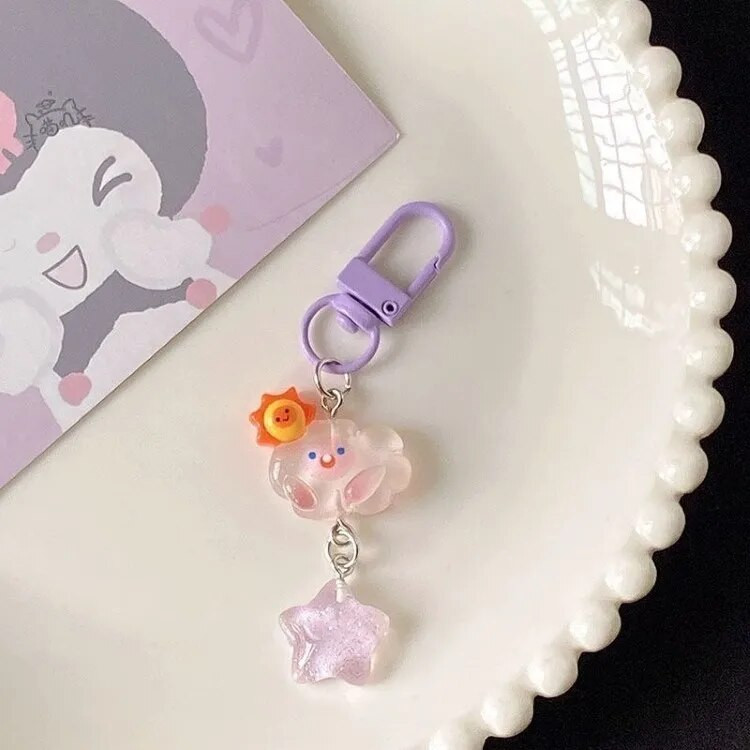 Jauki Mood Cloud Star Keychain Girls Cartoon Kawaii Key Piekariņš Sievietēm Pāris Bērnu Soma Piekariņi Kpop Juvelierizstrādājumi Atslēgu aksesuāri