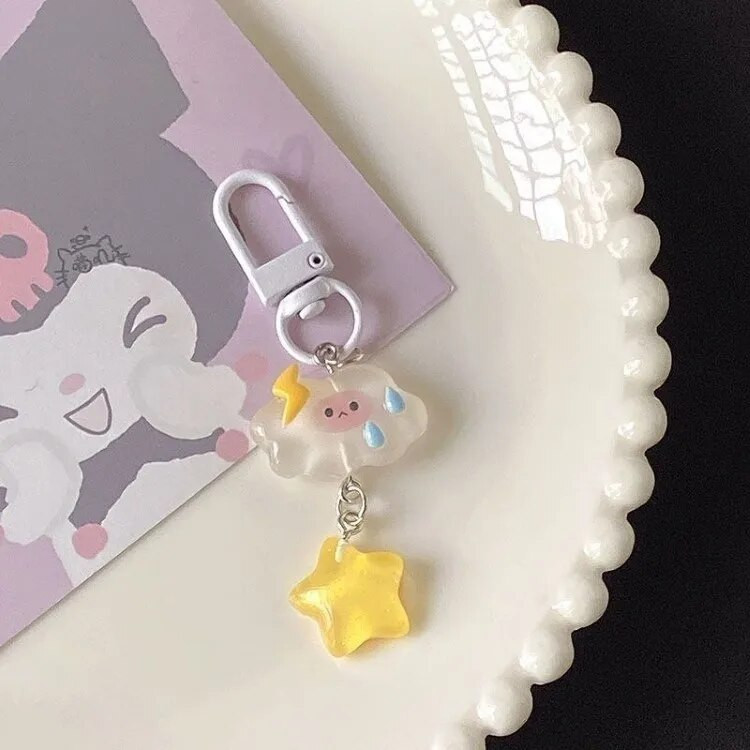 Jauki Mood Cloud Star Keychain Girls Cartoon Kawaii Key Piekariņš Sievietēm Pāris Bērnu Soma Piekariņi Kpop Juvelierizstrādājumi Atslēgu aksesuāri