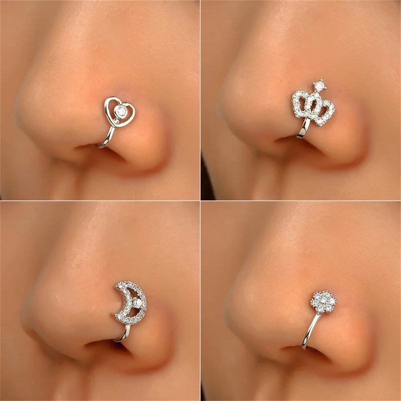 Wu's 2022 Summer Non-pierced Nose Clip Copper Inlaid Zircon Star Love Crown Nose Ring Fake Nose Piercing Jewelry