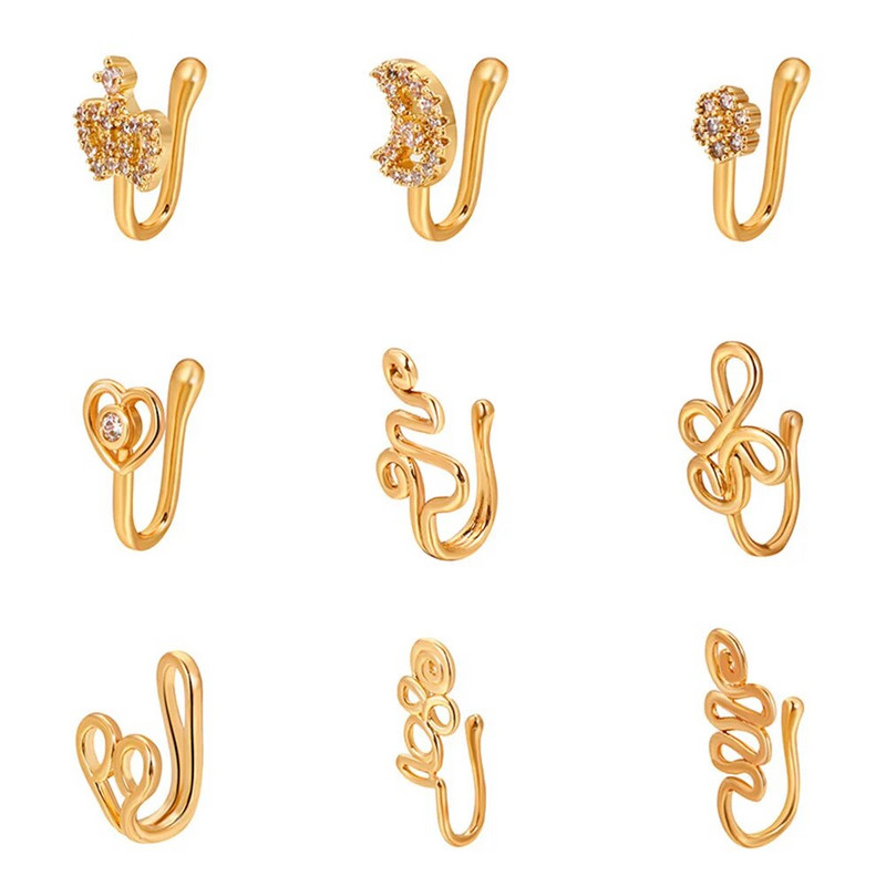 Wu's 2022 Summer Non-pierced Nose Clip Copper Inlaid Zircon Star Love Crown Nose Ring Fake Nose Piercing Jewelry