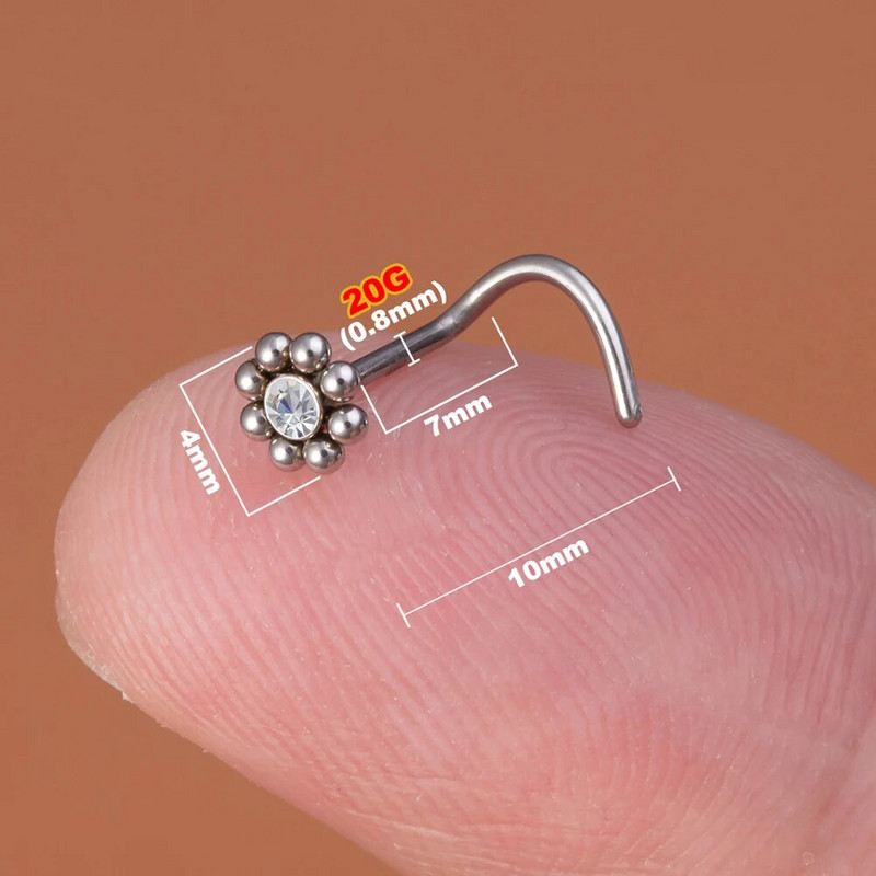 1gab 20G ķirurģiska tērauda dzidra CZ skrūvējama deguna tapa sievietēm meitenēm mīļi deguna gredzeni nāsis adatas deguna pīrsings rotaslietas svētku dāvanas