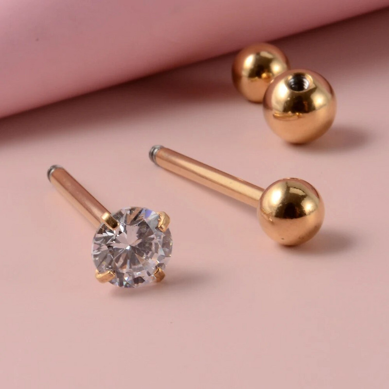 2PCS Antialergijski čelični zupci od kirurškog čelika, cirkonski piercinzi za uteg za jezik, prstenovi za uteg za jezik, modni nakit za piercing