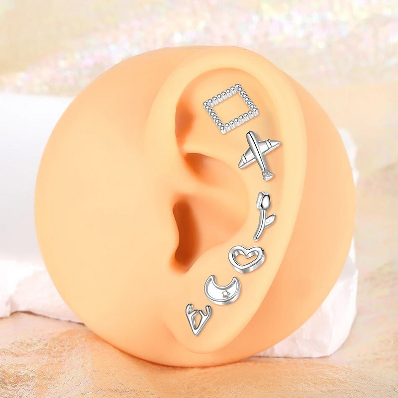 1kom nehrđajućeg čelika zvjezdano srce cvijet naušnica za piercing klin za žene Tragus Helix hrskavica klin piercing nakit za tijelo