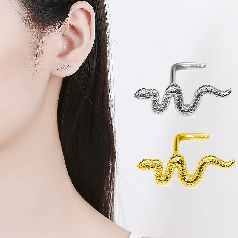 1Pc. L oblik za nos od nehrđajućeg čelika, ženski prsten za nos sa zmijskim dizajnom, prsten za usne, prsten za usne, piercing za nos, dar nakita