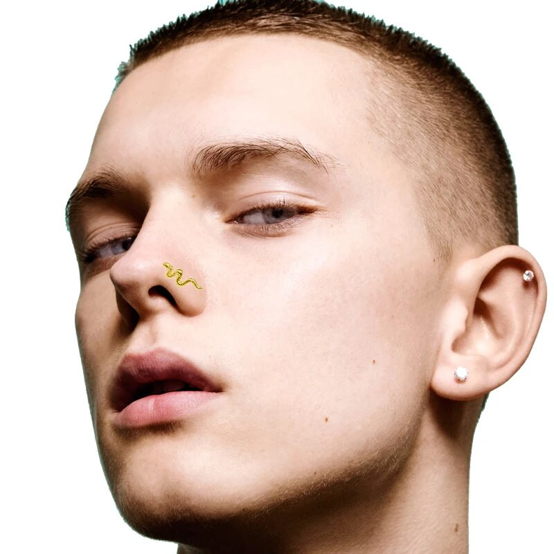 1Pc. L oblik za nos od nehrđajućeg čelika, ženski prsten za nos sa zmijskim dizajnom, prsten za usne, prsten za usne, piercing za nos, dar nakita