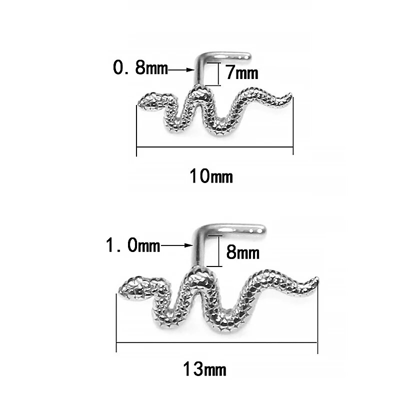 1Pc. L oblik za nos od nehrđajućeg čelika, ženski prsten za nos sa zmijskim dizajnom, prsten za usne, prsten za usne, piercing za nos, dar nakita