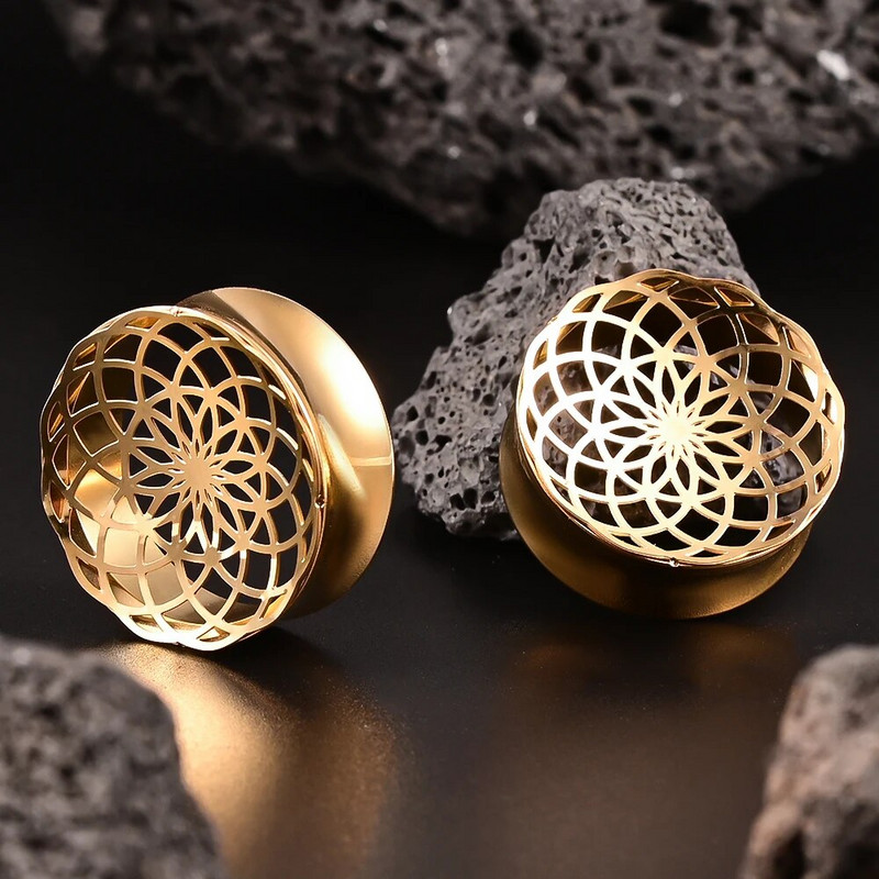 Doearko 2PCS ziedu ausu aizbāžņi nerūsējošā tērauda tuneļi nestuves mērinstrumenti paplašinātājs 8mm-25mm ķermeņa pīrsings modes rotaslietas dāvana