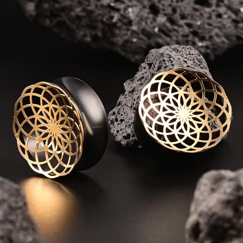 Doearko 2PCS ziedu ausu aizbāžņi nerūsējošā tērauda tuneļi nestuves mērinstrumenti paplašinātājs 8mm-25mm ķermeņa pīrsings modes rotaslietas dāvana