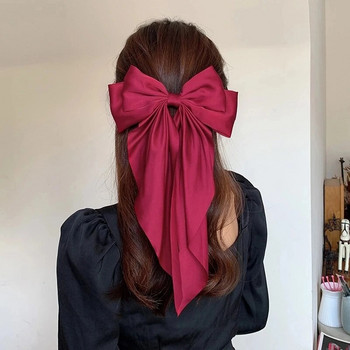 Модна дамска щипка за коса с червен лък възел в корейски стил Дамска дълга панделка щипка за коса с пеперуда Аксесоари за коса