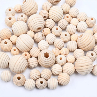 18mm Natural Unfinished Threaded Wooden Beads Round Wood Honeycomb Beads for Jewelry Making DIY Bracelet Tassel Craft