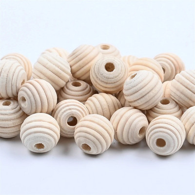 18 mm dabīgas, nepabeigtas, vītņotas koka krelles, apaļas koka šūnveida krelles rotaslietu izgatavošanai, DIY rokassprādzes pušķi