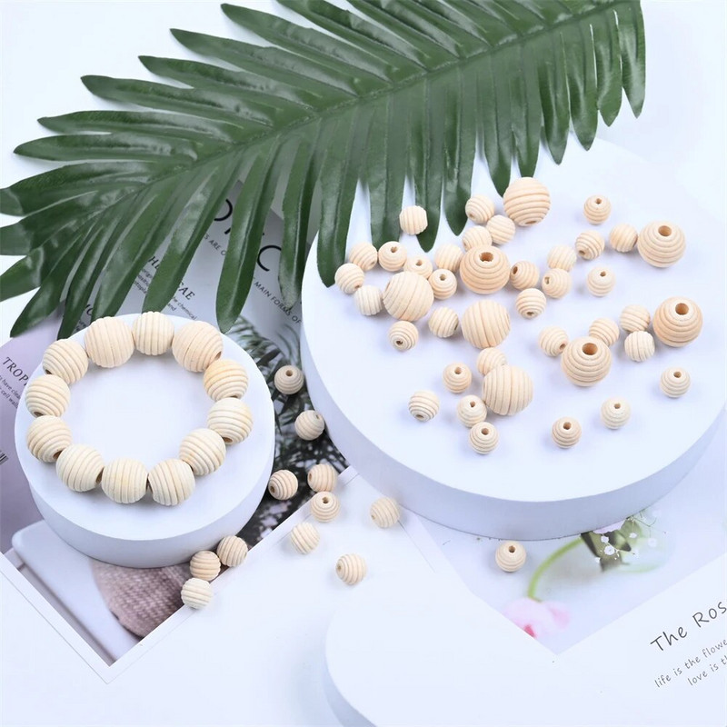 18 mm dabīgas, nepabeigtas, vītņotas koka krelles, apaļas koka šūnveida krelles rotaslietu izgatavošanai, DIY rokassprādzes pušķi