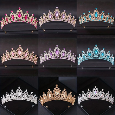 Tiara de par de nunta Tiara de mireasa de cristal Coroana de diadema de culoare argintie Tiare Accesorii de par pentru nunta Piese pentru cap Bijuterii pentru cap