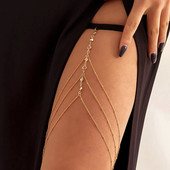 Boho Elastic Band Crystal Ging Thigh Chain for Women Summer Beach Sexy Tassel Multilayer Ρυθμιζόμενη Κοσμήματα Φόρεμα σώματος