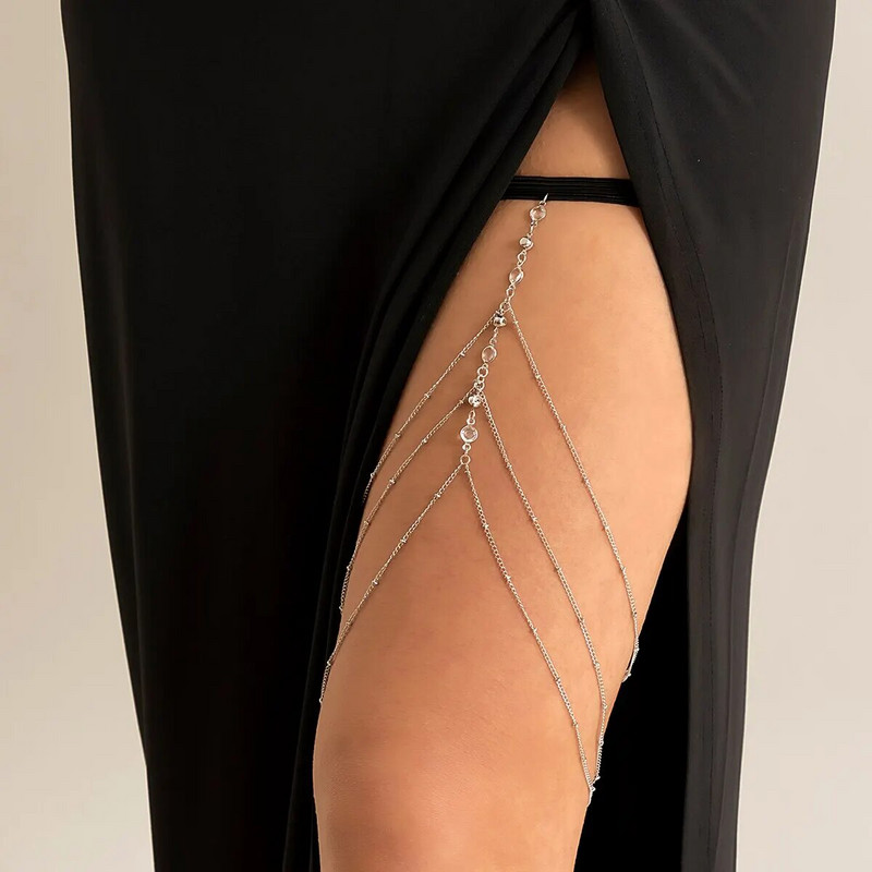 Boho Elastic Band Crystal Ging Thigh Chain for Women Summer Beach Sexy Tassel Multilayer Ρυθμιζόμενη Κοσμήματα Φόρεμα σώματος