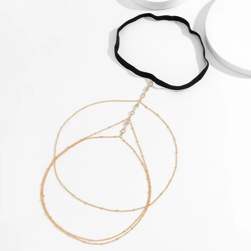 Boho Elastic Band Crystal Ging Thigh Chain for Women Summer Beach Sexy Tassel Multilayer Ρυθμιζόμενη Κοσμήματα Φόρεμα σώματος