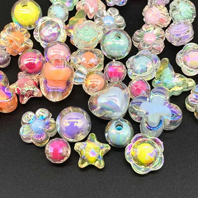 20 pcs AB Color Heart Acrylic Beads Star Shape Beads Charms Bracelet Necklace Beads For Jewelry Making DIY Accessories #ZZ04