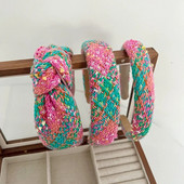 Rozā vilnas rozā mezgla matu lente galvas saite pieaugušajiem matiem aksesuāri Hair Jewley