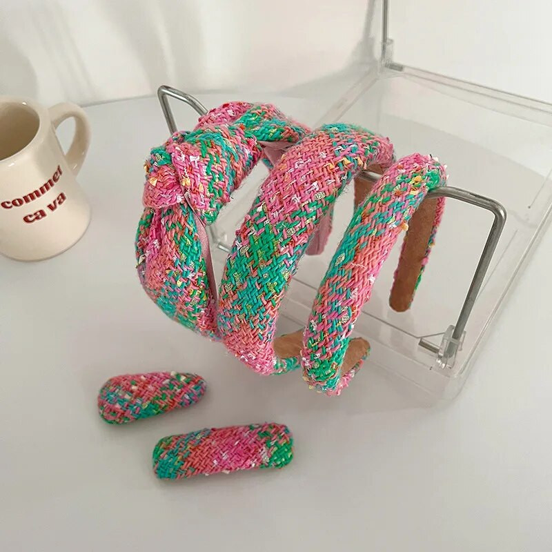 Rozā vilnas rozā mezgla matu lente galvas saite pieaugušajiem matiem aksesuāri Hair Jewley