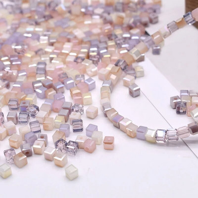 Rozā pur krāsa 3 4 5 mm čehu stikla kristāla krelles kubs kvadrātveida kristāla krelles piekariņi krāsa konfekšu sēklu krelles DIY rotaslietas izgatavošanai