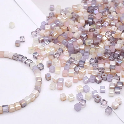 Rozā pur krāsa 3 4 5 mm čehu stikla kristāla krelles kubs kvadrātveida kristāla krelles piekariņi krāsa konfekšu sēklu krelles DIY rotaslietas izgatavošanai