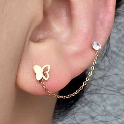 1 buc din oțel chirurgical ureche tragus cartilaj piercing zircon dangle lanț cerce conch helix lobe stud dublu piercing bijuterii pentru corp