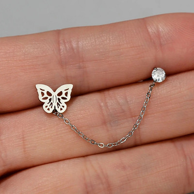 1 gab. Ķirurģiskā tērauda auss Tragus skrimšļa pīrsings cirkons, piekarināms ķēdes auskars gliemene Helix Lobe Stud dubultā pīrsings ķermeņa rotaslietas