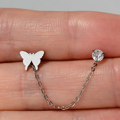 1 gab. Ķirurģiskā tērauda auss Tragus skrimšļa pīrsings cirkons, piekarināms ķēdes auskars gliemene Helix Lobe Stud dubultā pīrsings ķermeņa rotaslietas