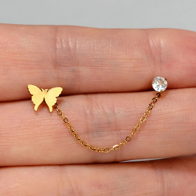 1 gab. Ķirurģiskā tērauda auss Tragus skrimšļa pīrsings cirkons, piekarināms ķēdes auskars gliemene Helix Lobe Stud dubultā pīrsings ķermeņa rotaslietas