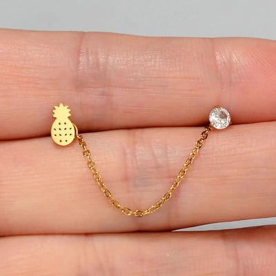 1 gab. Ķirurģiskā tērauda auss Tragus skrimšļa pīrsings cirkons, piekarināms ķēdes auskars gliemene Helix Lobe Stud dubultā pīrsings ķermeņa rotaslietas