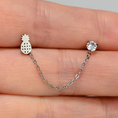 1 gab. Ķirurģiskā tērauda auss Tragus skrimšļa pīrsings cirkons, piekarināms ķēdes auskars gliemene Helix Lobe Stud dubultā pīrsings ķermeņa rotaslietas