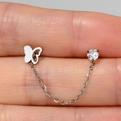 1 gab. Ķirurģiskā tērauda auss Tragus skrimšļa pīrsings cirkons, piekarināms ķēdes auskars gliemene Helix Lobe Stud dubultā pīrsings ķermeņa rotaslietas