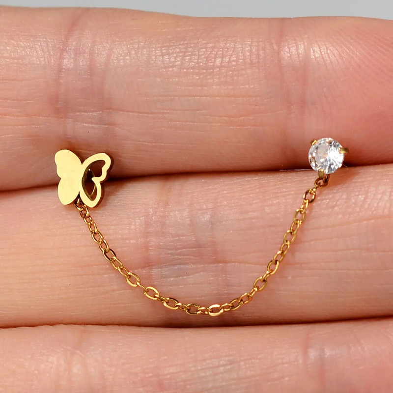 1 gab. Ķirurģiskā tērauda auss Tragus skrimšļa pīrsings cirkons, piekarināms ķēdes auskars gliemene Helix Lobe Stud dubultā pīrsings ķermeņa rotaslietas