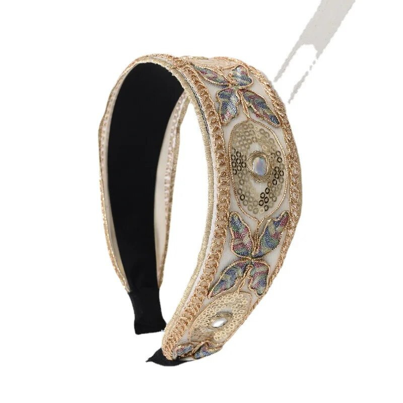 Izsmalcināti vintage tauriņu fliteri matu stīpa eleganta plata mala izšuvums ar rokām austs joker ziedu matu stīpa jauns stils