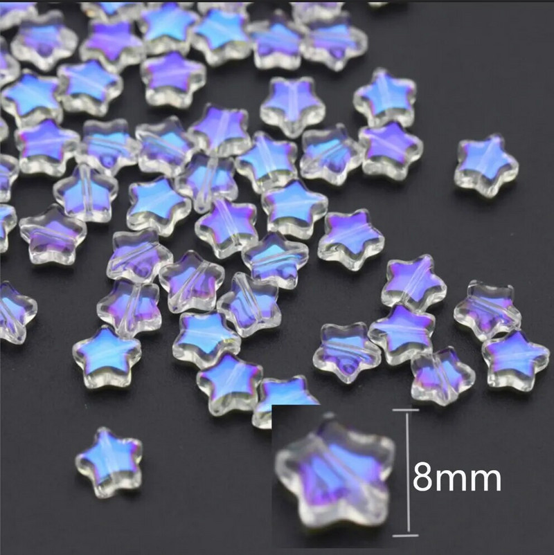 50 gab Krāsu zvaigžņu krelles 8 mm čehu stikla brīvs starplikas rotaslietu izgatavošanai matadata, ar rokām darināti aksesuāri