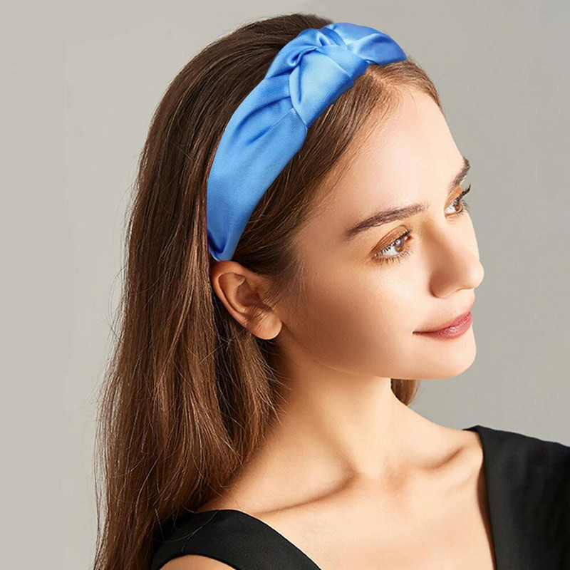 Κορεάτικες γυναίκες με κόμπους μπλε κεφαλόδεσμο για κορίτσια μονόχρωμο αντιολισθητικό στεφάνι κεφαλής γυναικεία μόδα αξεσουάρ μαλλιών