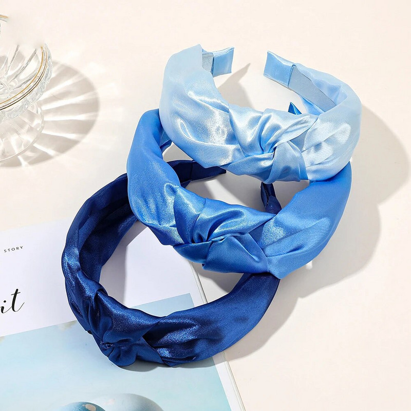 Κορεάτικες γυναίκες με κόμπους μπλε κεφαλόδεσμο για κορίτσια μονόχρωμο αντιολισθητικό στεφάνι κεφαλής γυναικεία μόδα αξεσουάρ μαλλιών