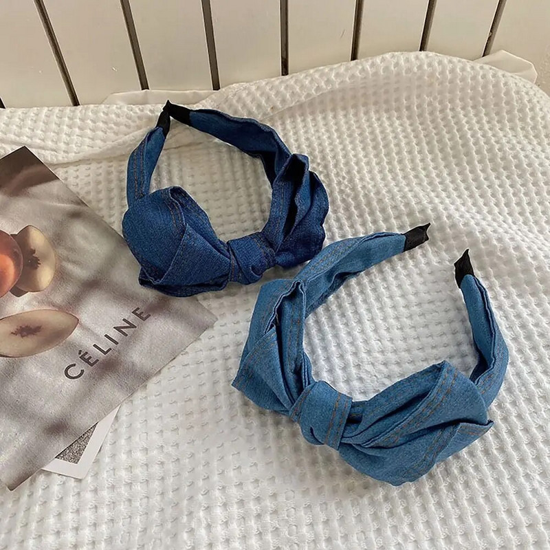 Butterfly knot matu gumija, augstas klases džinsa franču matu aksesuāri temperamenta matu gumija sievietēm