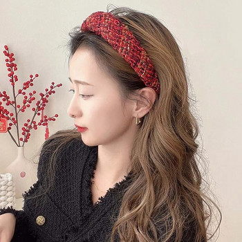 Νέο vintage κόκκινο γυναικείο κεφαλόδεσμο μάλλινο βελούδινο κορδόνι για κορίτσια με σφουγγάρι για τα μαλλιά Αξεσουάρ μαλλιών για την ημέρα των Χριστουγέννων